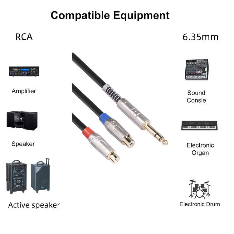 TC030YTR048-03 Cavo audio biforcato maschio da 6,35 mm a doppia femmina RCA, lunghezza: 30 cm