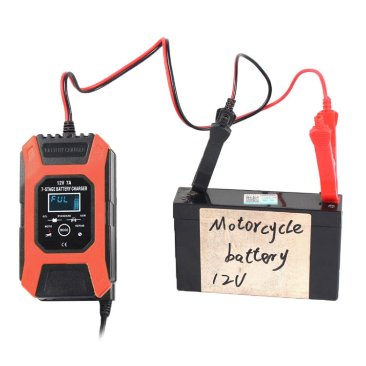 Caricabatterie per riparazione auto / moto FOXSUR 12V 7A Caricabatteria al piombo a 7 stadi + modalità multi-batteria, US Plug, EU Plug, JP Plug, UK Plug