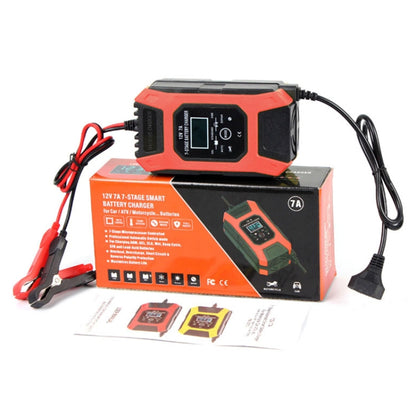 Caricabatterie per riparazione auto / moto FOXSUR 12V 7A Caricabatteria al piombo a 7 stadi + modalità multi-batteria, US Plug, EU Plug, JP Plug, UK Plug