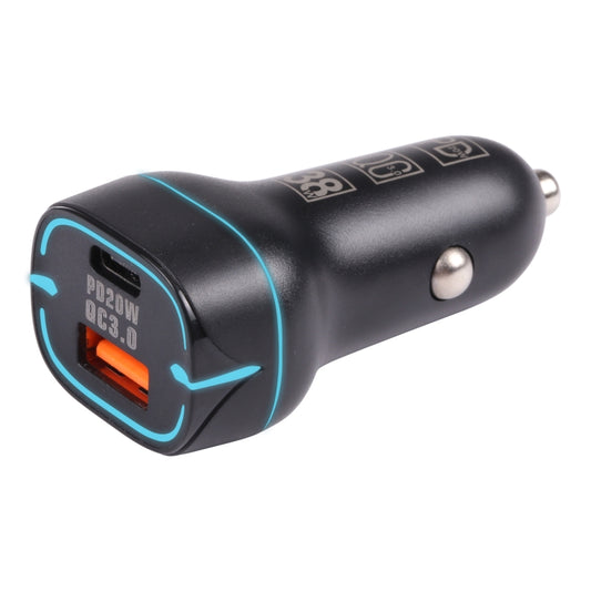 QC USB + USB-C / Type-C Caricabatterie per auto a ricarica rapida a doppia porta con apertura luminosa