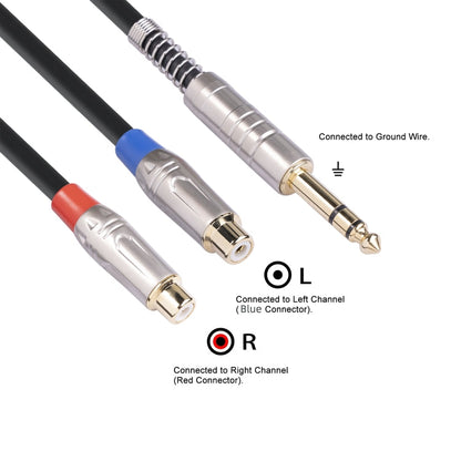 TC030YTR048-03 Cavo audio biforcato maschio da 6,35 mm a doppia femmina RCA, lunghezza: 30 cm