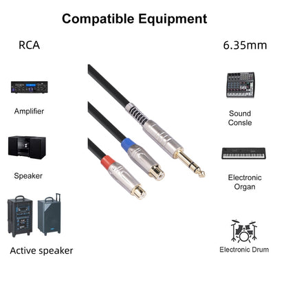 TC030YTR048-03 Cavo audio biforcato maschio da 6,35 mm a doppia femmina RCA, lunghezza: 30 cm