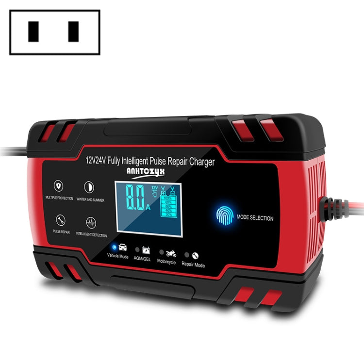 ANHTCzyx 12V 8A / 24V 4A Caricabatterie per auto Caricabatteria per moto Tipo di riparazione batteria AGM, US Plug (Red), EU Plug (Red), UK Plug (Red), AU Plug (Red)