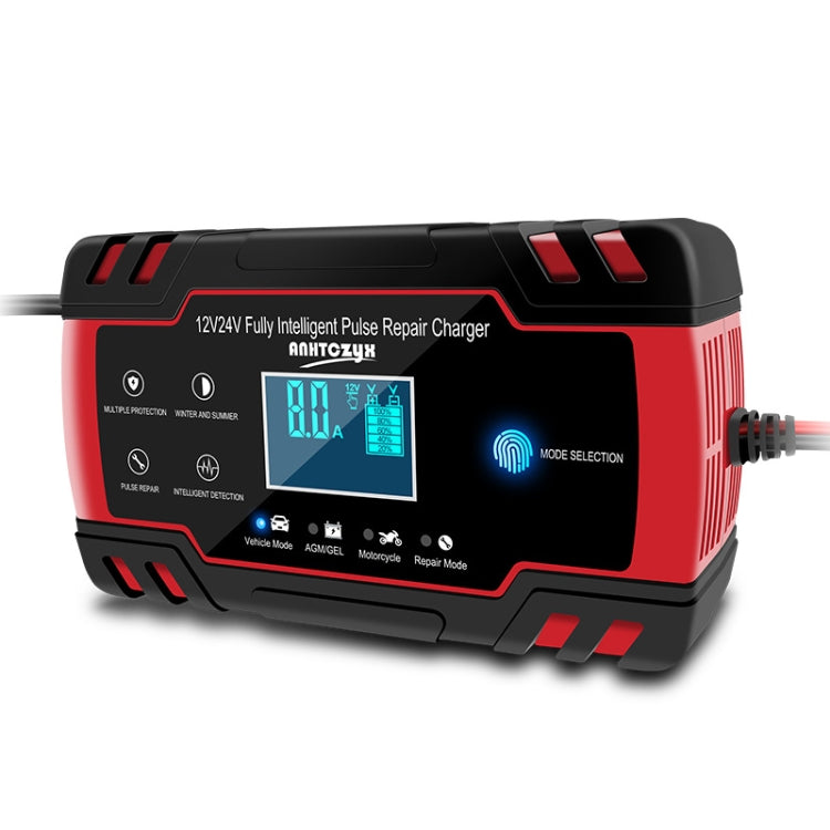 ANHTCzyx 12V 8A / 24V 4A Caricabatterie per auto Caricabatteria per moto Tipo di riparazione batteria AGM, US Plug (Red), EU Plug (Red), UK Plug (Red), AU Plug (Red)