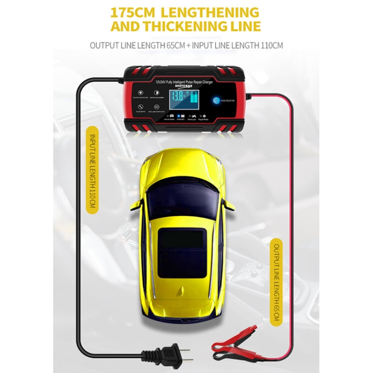 ANHTCzyx 12V 8A / 24V 4A Caricabatterie per auto Caricabatteria per moto Tipo di riparazione batteria AGM, US Plug (Red), EU Plug (Red), UK Plug (Red), AU Plug (Red)