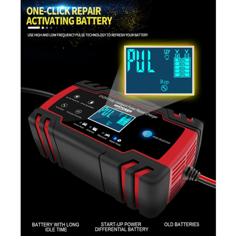 ANHTCzyx 12V 8A / 24V 4A Caricabatterie per auto Caricabatteria per moto Tipo di riparazione batteria AGM, US Plug (Red), EU Plug (Red), UK Plug (Red), AU Plug (Red)