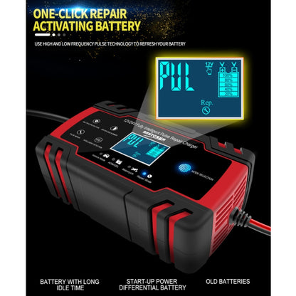 ANHTCzyx 12V 8A / 24V 4A Caricabatterie per auto Caricabatteria per moto Tipo di riparazione batteria AGM, US Plug (Red), EU Plug (Red), UK Plug (Red), AU Plug (Red)