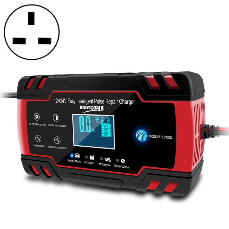 ANHTCzyx 12V 8A / 24V 4A Caricabatterie per auto Caricabatteria per moto Tipo di riparazione batteria AGM, US Plug (Red), EU Plug (Red), UK Plug (Red), AU Plug (Red)
