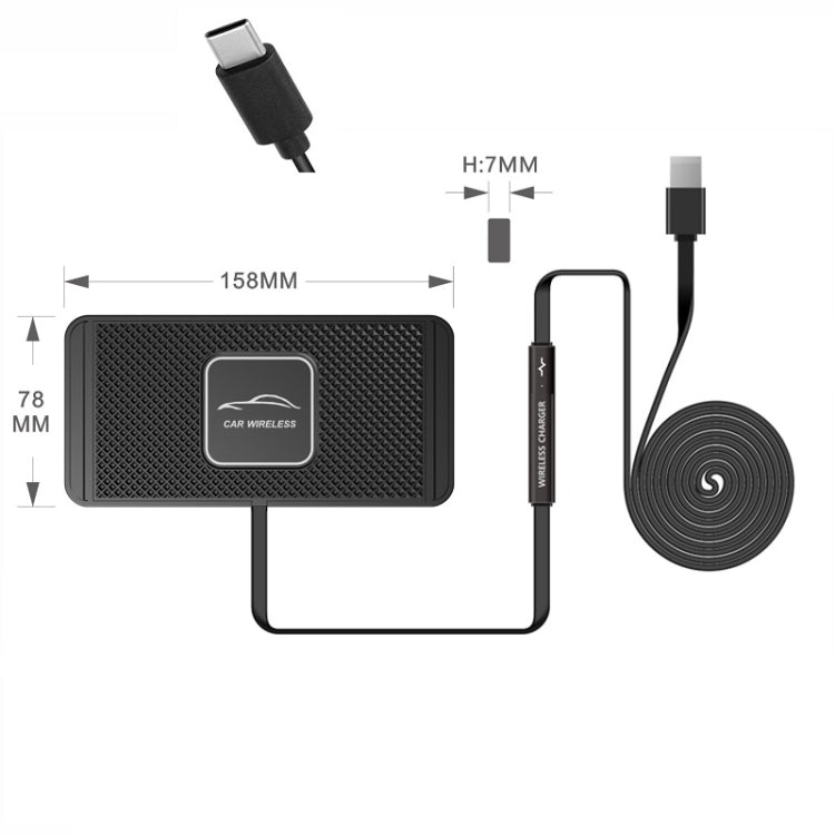 Caricabatterie wireless con tappetino antiscivolo per auto con interfaccia TYPEC C1 da 15 W, C1 1m, C1 30cm