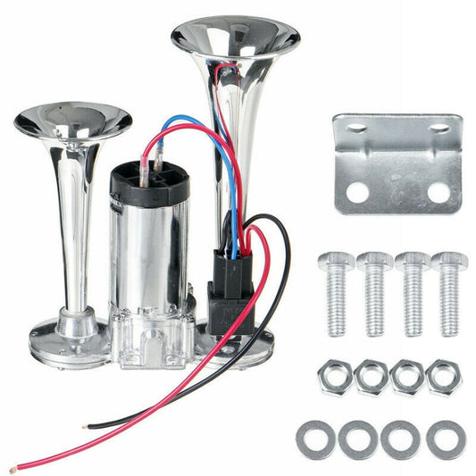 ST-1018S 600DB Clacson per auto con pompa elettrica siamesi in metallo a doppio tubo con relè, ST-1018S