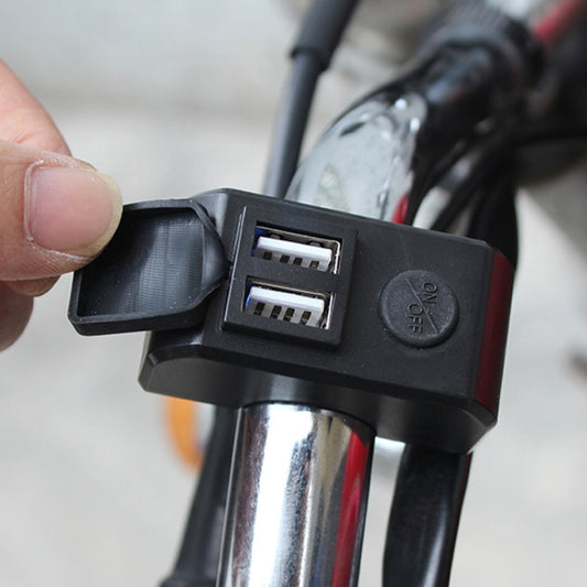 Caricabatterie per cellulare Dual USB per moto 5V 3A Ricarica rapida, 5V 3A Black