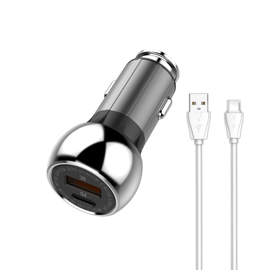 Caricabatterie rapido per auto LDNIO C1 36W PD + QC 3.0 Caricabatterie per auto USB intelligente ad alta potenza, with Micro USB Cable, with 8 Pin Cable, with USB-C/Type-C Cable